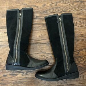 CLARKS Nikki Park Side Zip Black Suede Leather Tall Riding Boots 8m